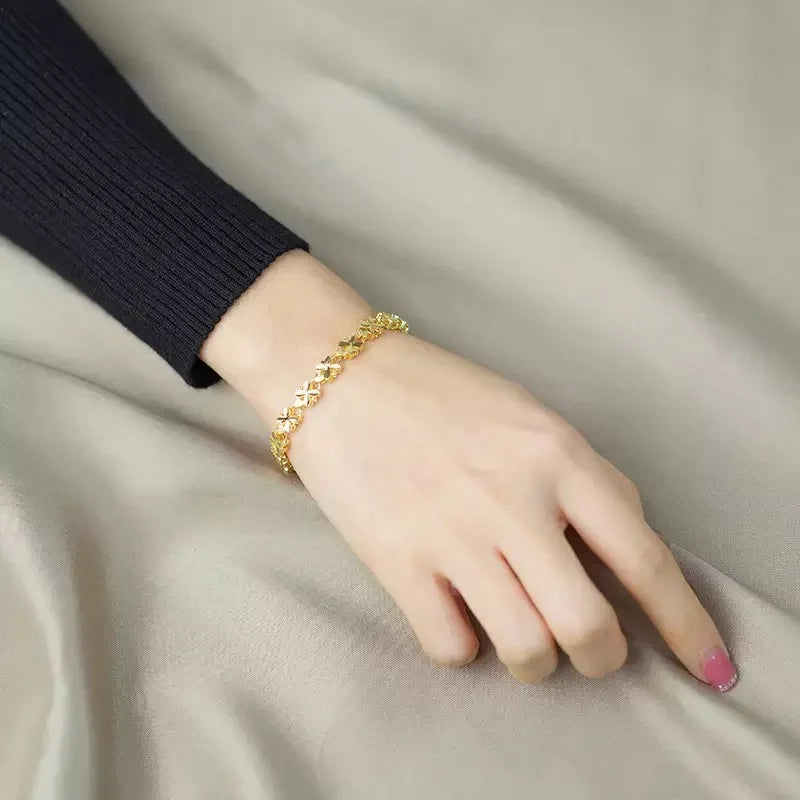 18K Gold Chain Leaves Bracelet