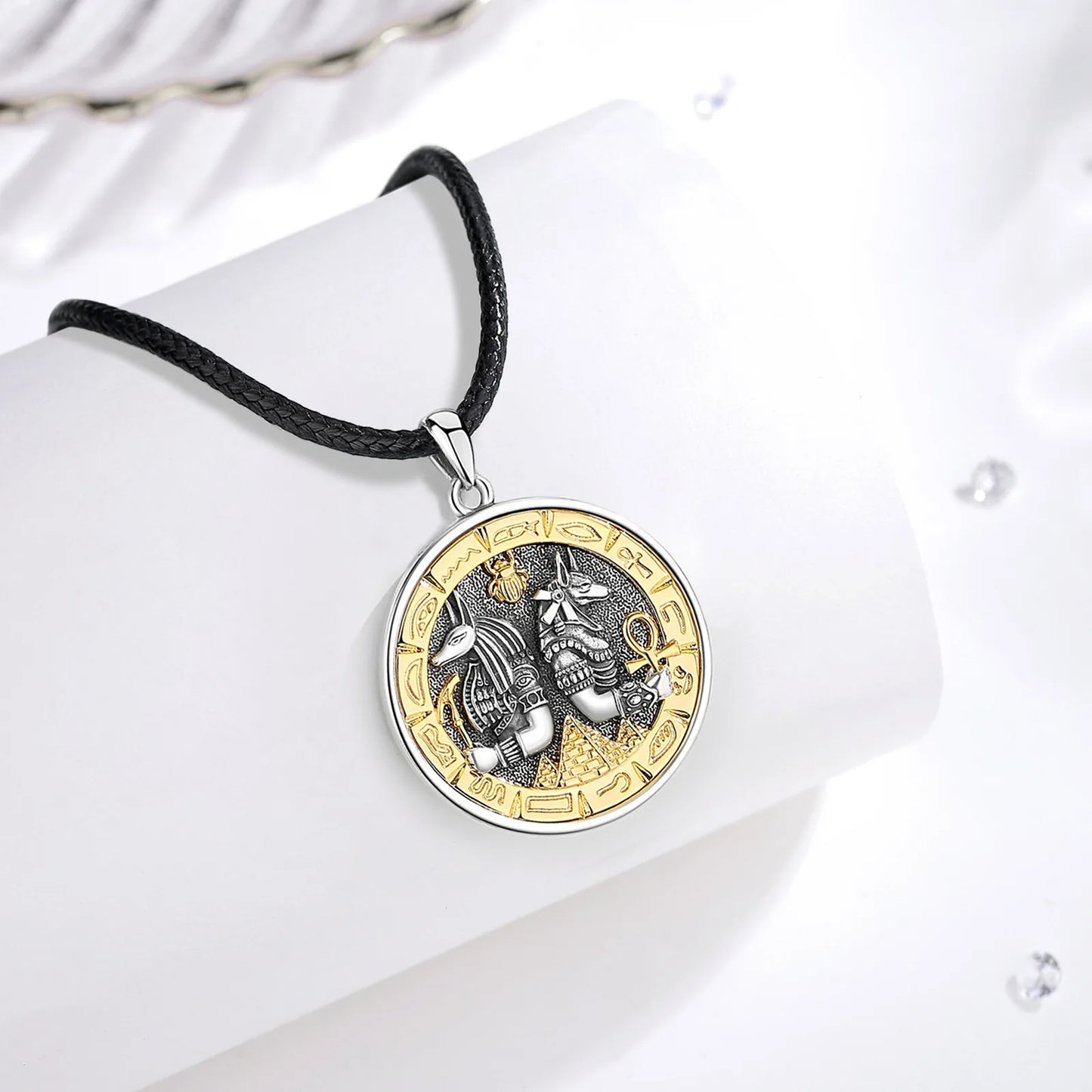 Silver Anubis and Horus Necklace