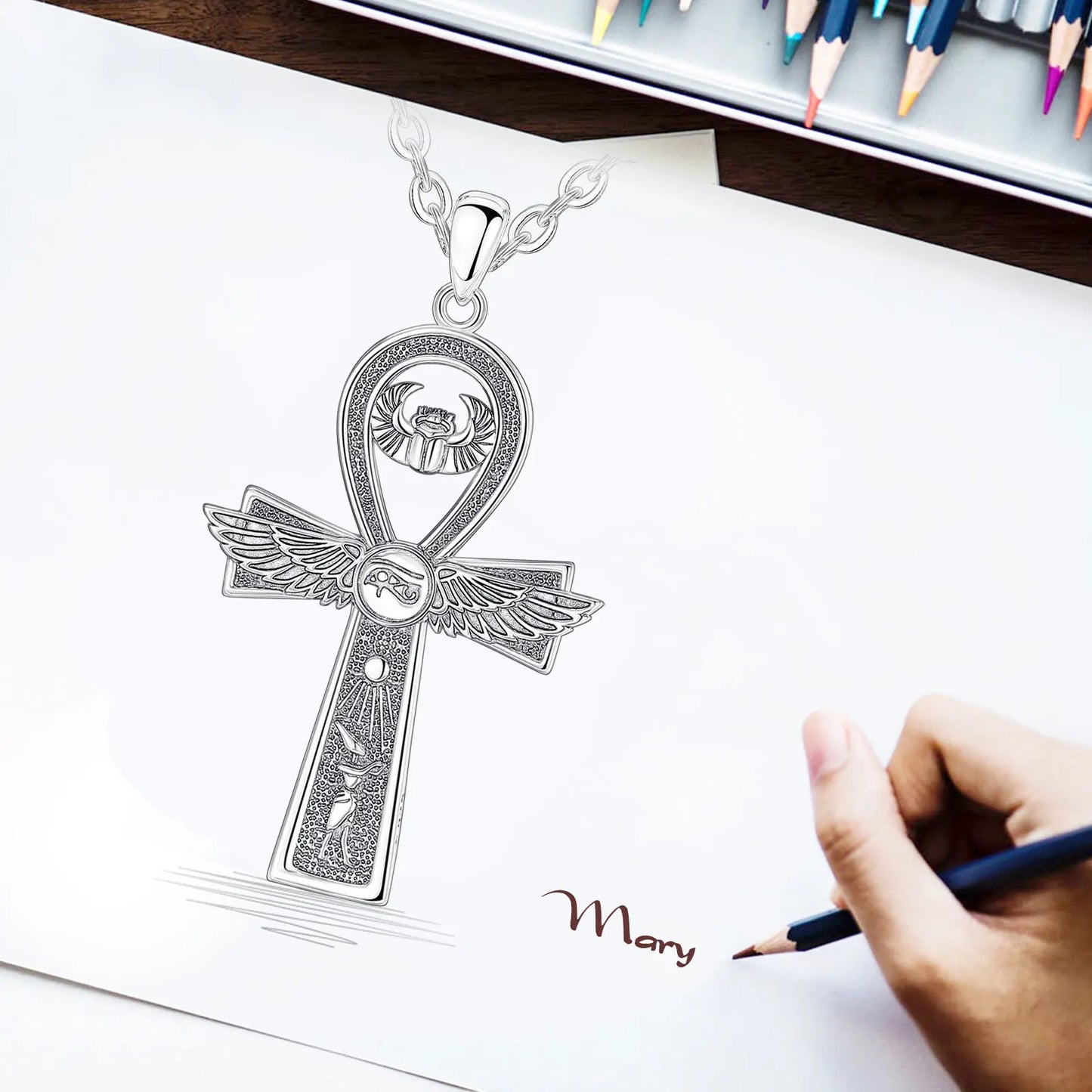 Silver Ankh Cross Necklace