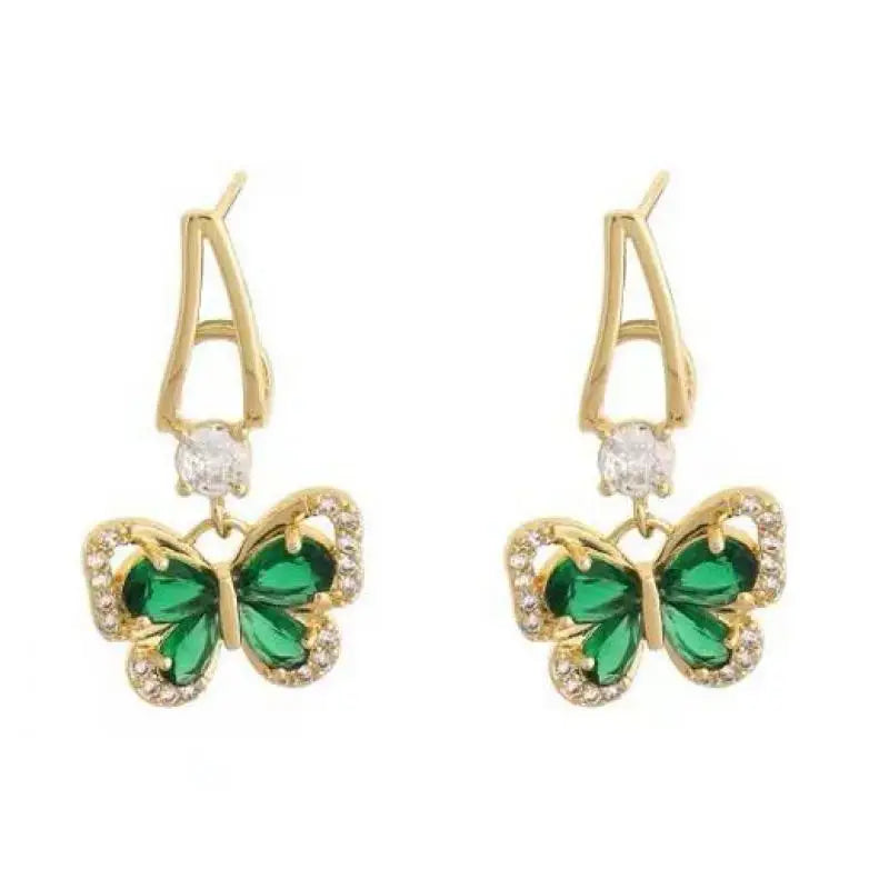 Green Crystal Butterfly Earrings
