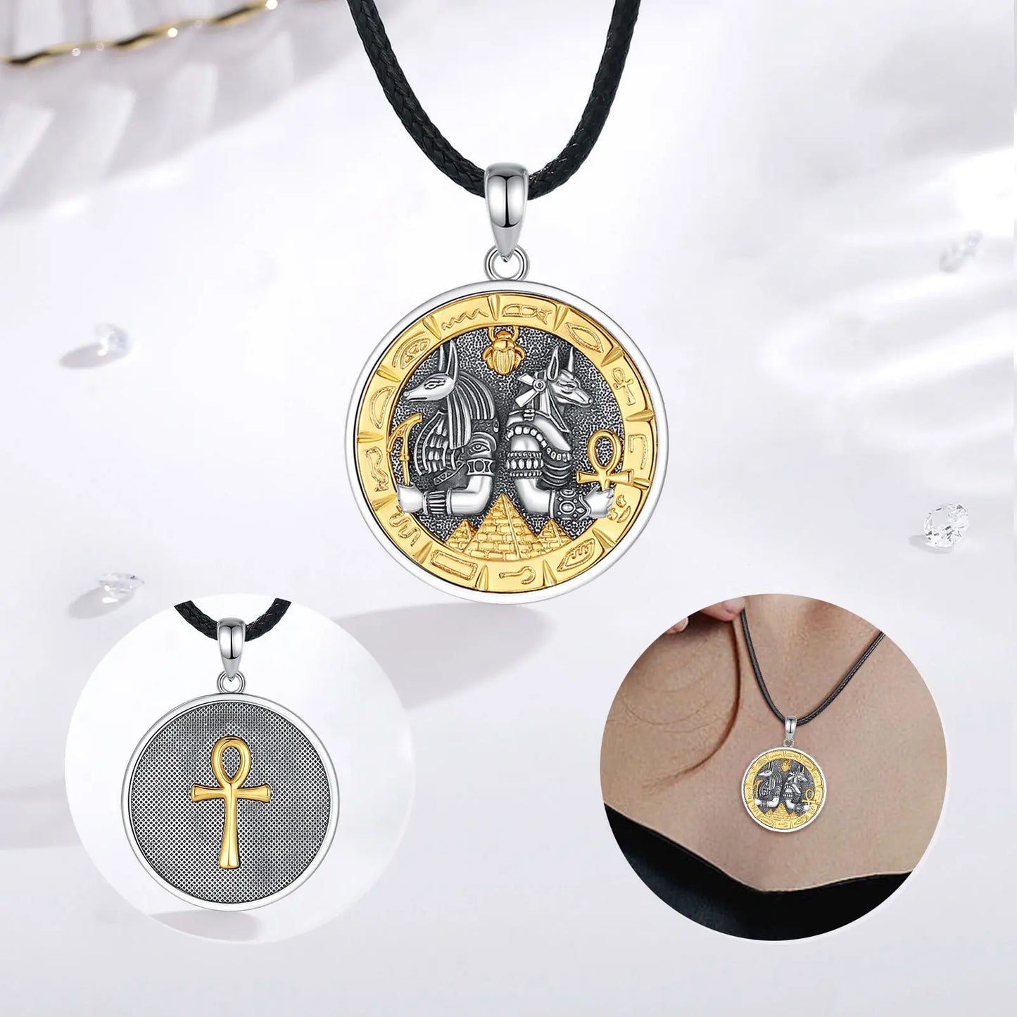 Silver Anubis and Horus Necklace