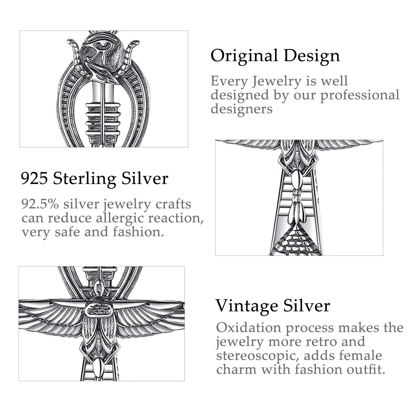 Silver Ankh Cross Egyptian Necklace