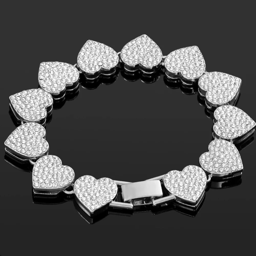 Crystal Silver Heart Bracelet