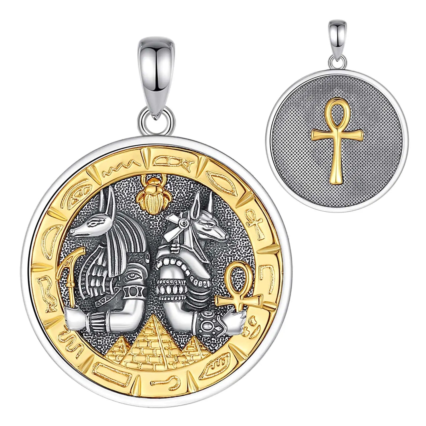 Silver Anubis and Horus Necklace