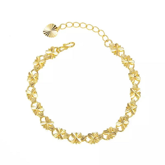 18K Gold Chain Leaves Bracelet