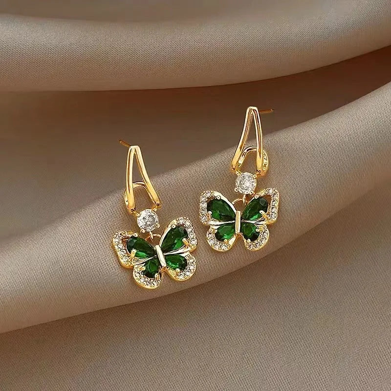 Green Crystal Butterfly Earrings