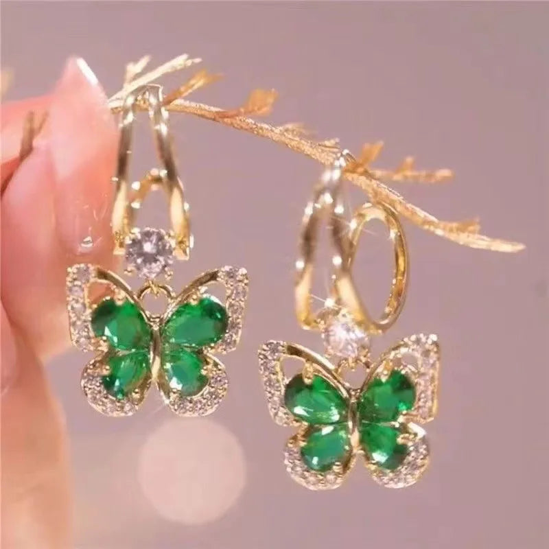 Green Crystal Butterfly Earrings