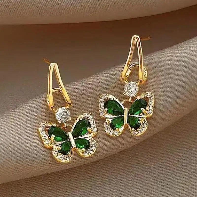 Green Crystal Butterfly Earrings