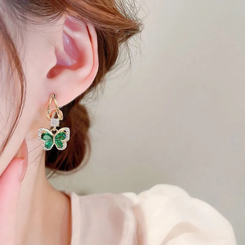 Green Crystal Butterfly Earrings
