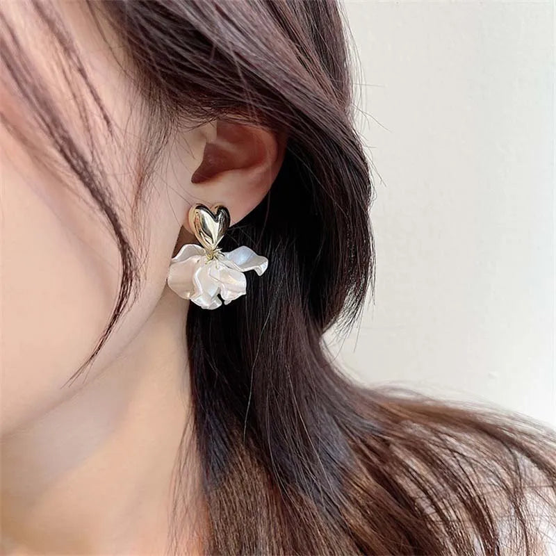 White Heart Earrings