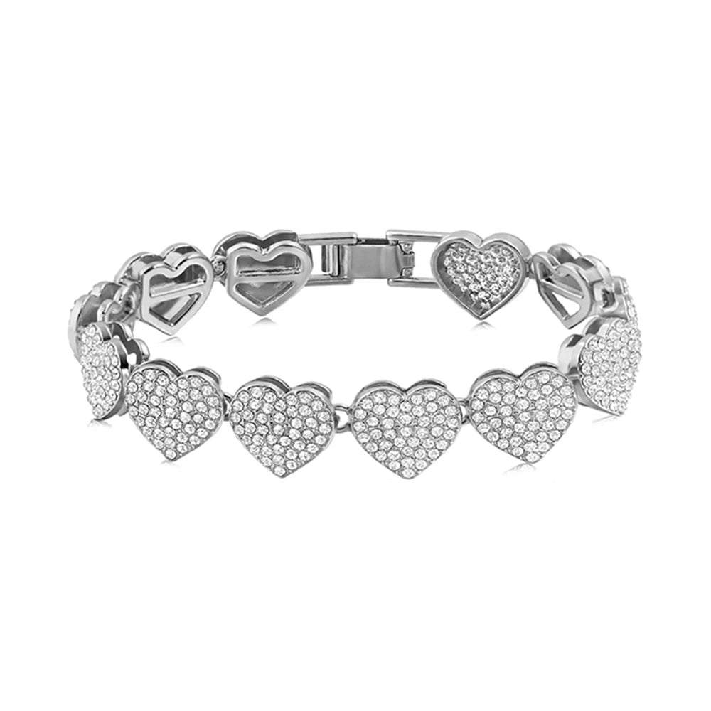 Crystal Silver Heart Bracelet