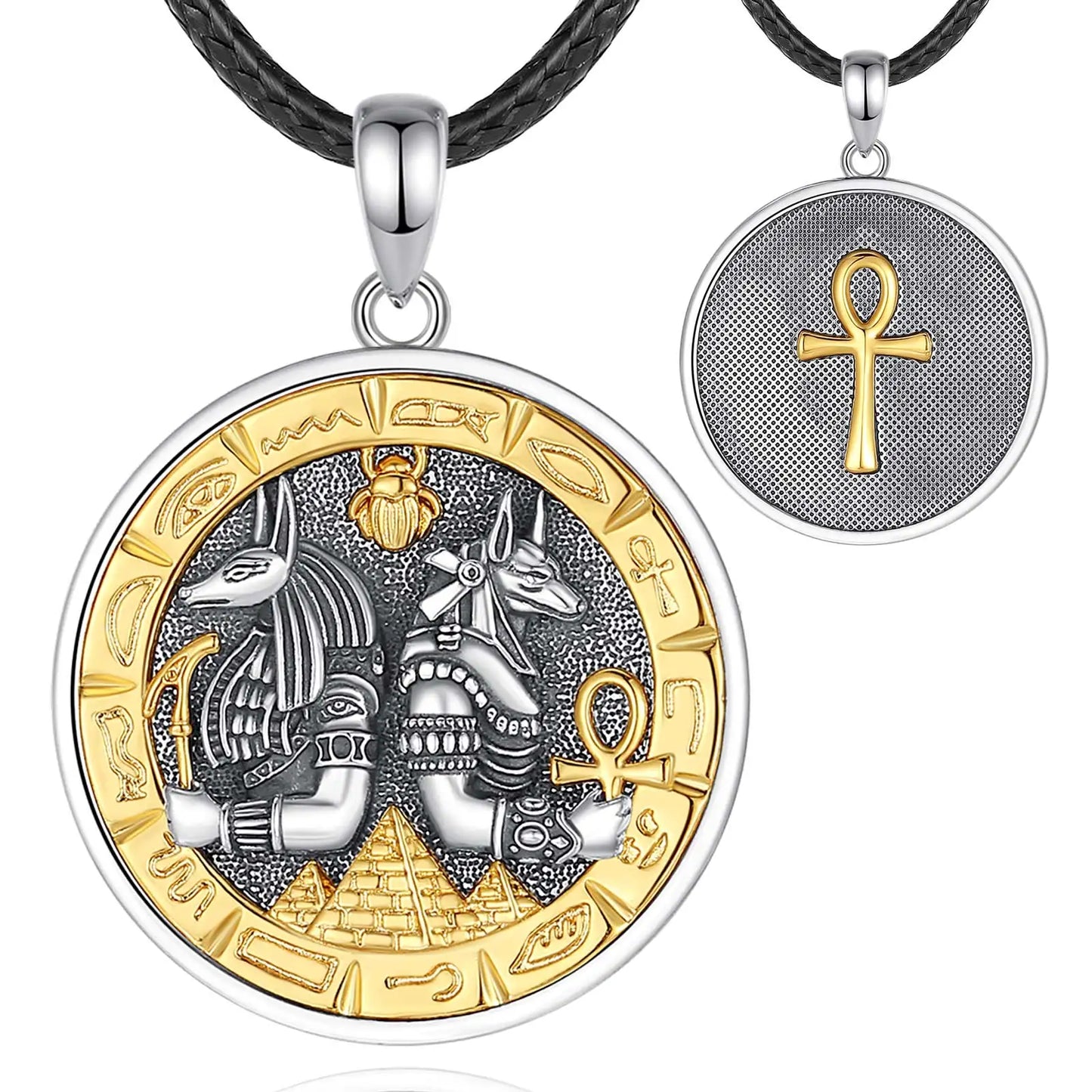 Silver Anubis and Horus Necklace