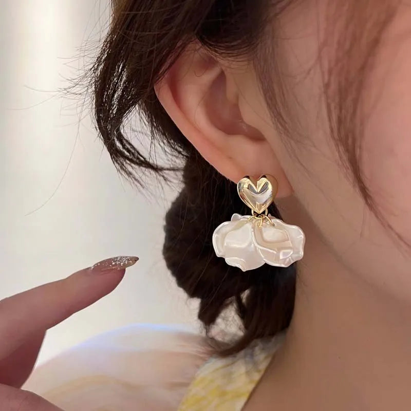 White Heart Earrings