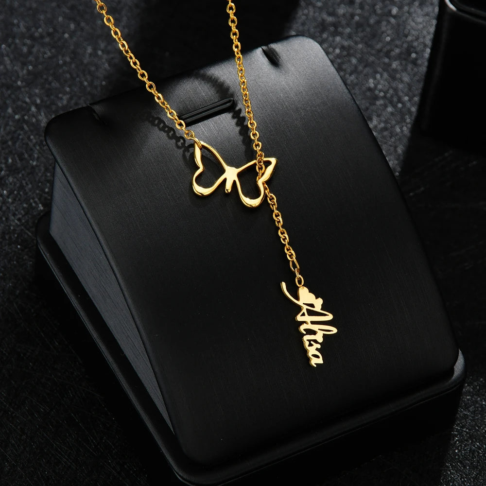 Personalized Custom Heart Butterfly Necklace