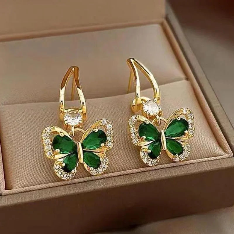 Green Crystal Butterfly Earrings