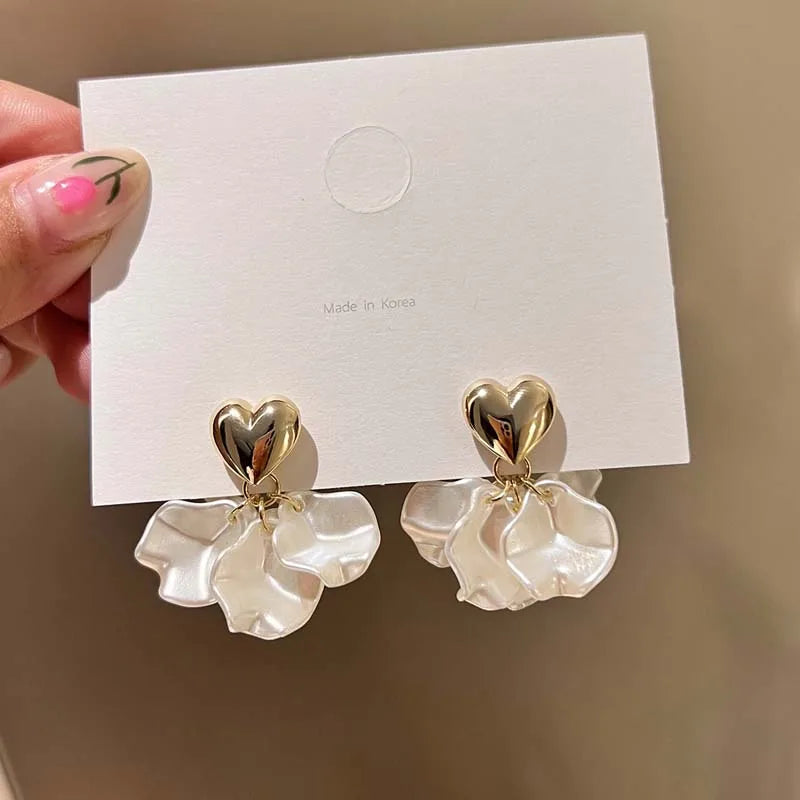 White Heart Earrings