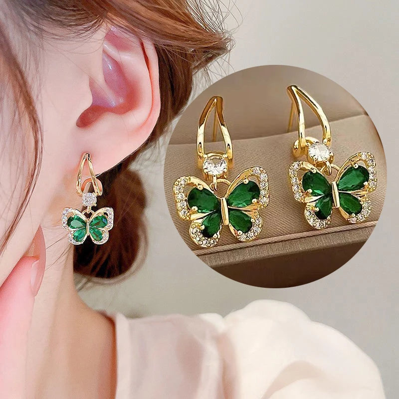 Green Crystal Butterfly Earrings