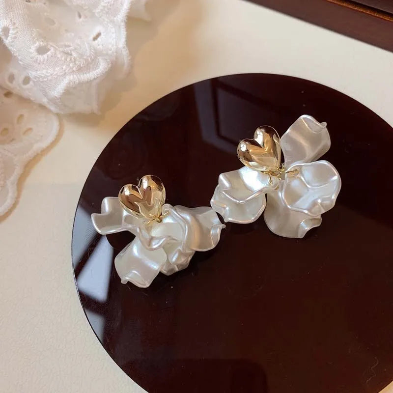 White Heart Earrings