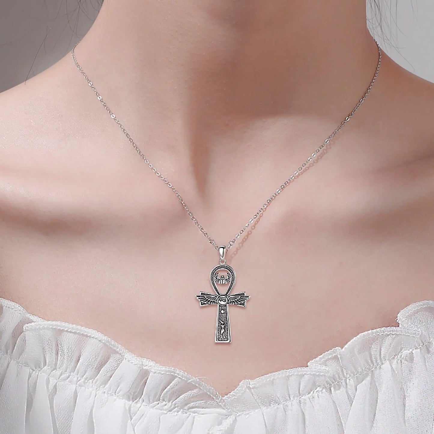 Silver Ankh Cross Necklace
