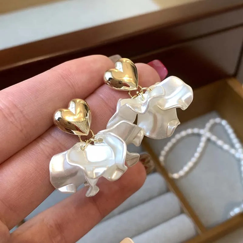 White Heart Earrings