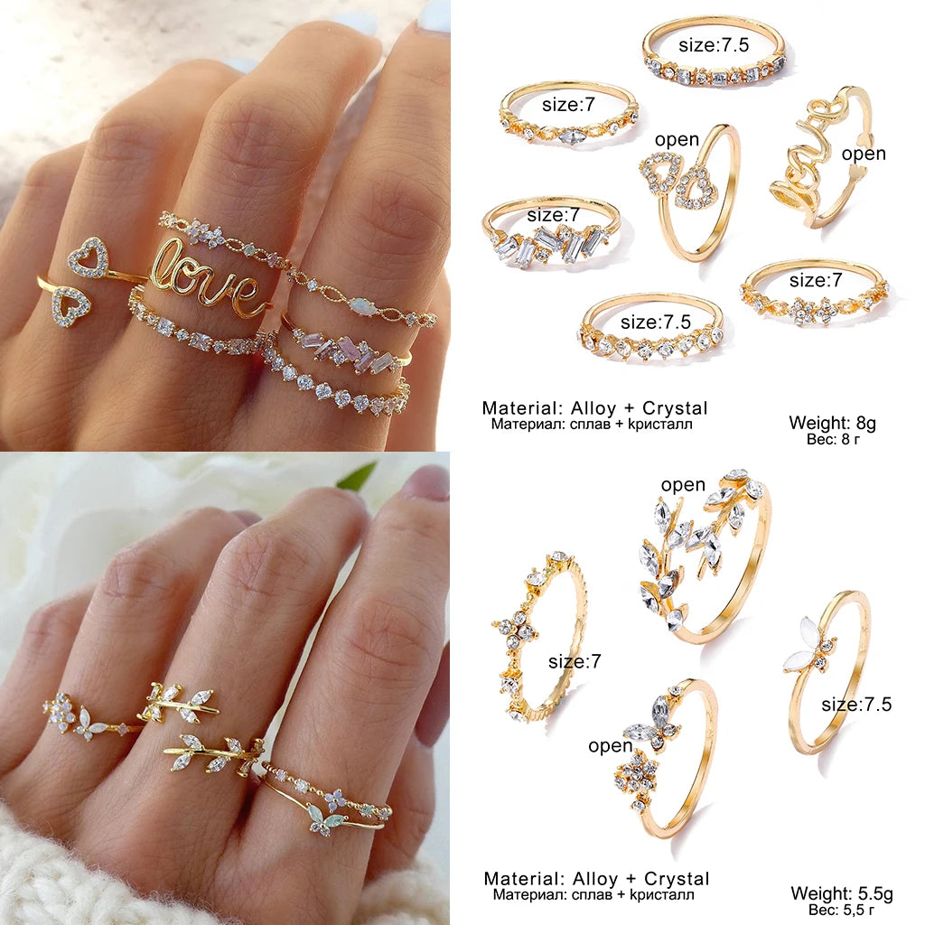 FNIO Crystal Leaves Rings