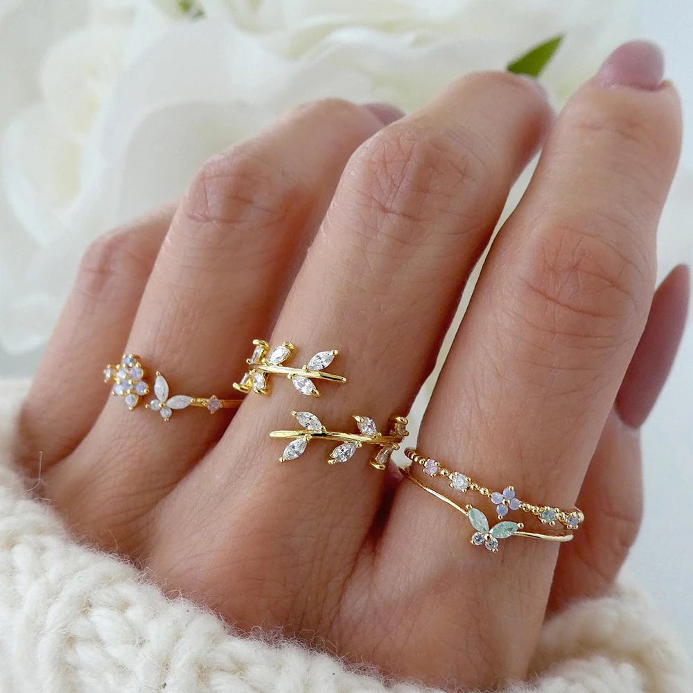 FNIO Crystal Leaves Rings
