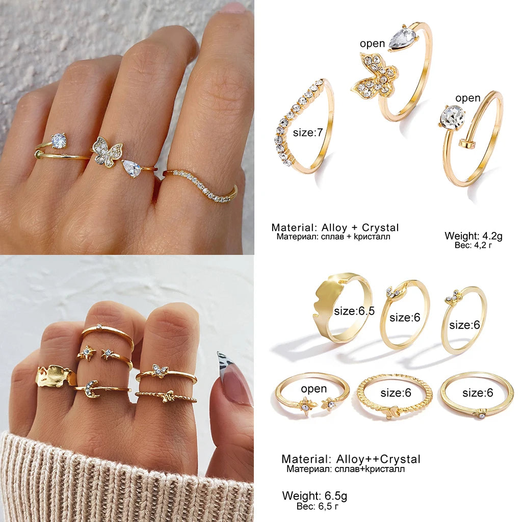 FNIO Crystal Leaves Rings