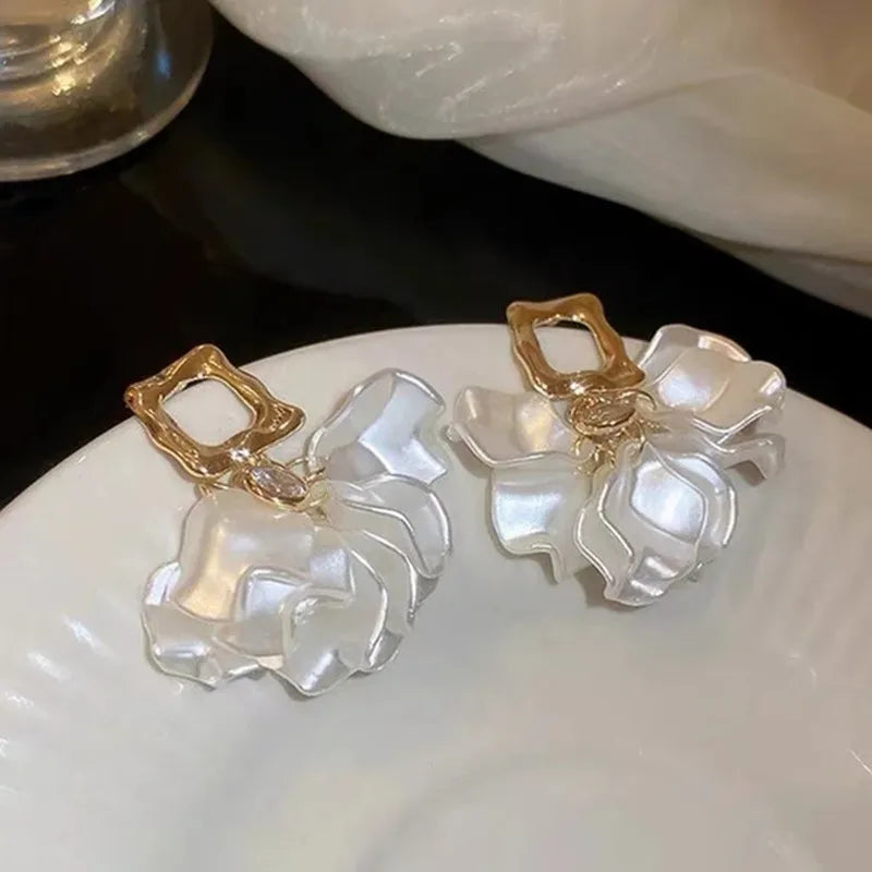 White Heart Earrings